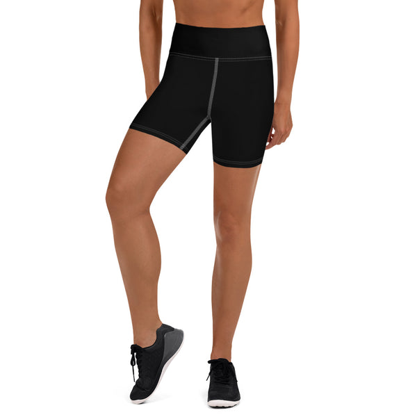 Black High Waisted Shorts - Front side