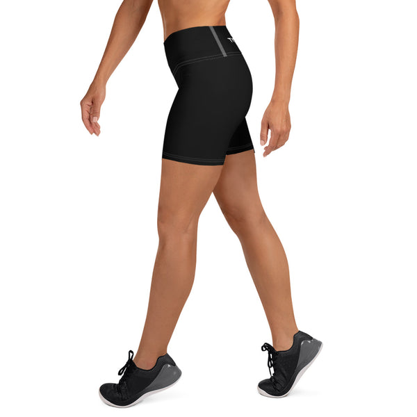 Black High Waisted Shorts - Left Side